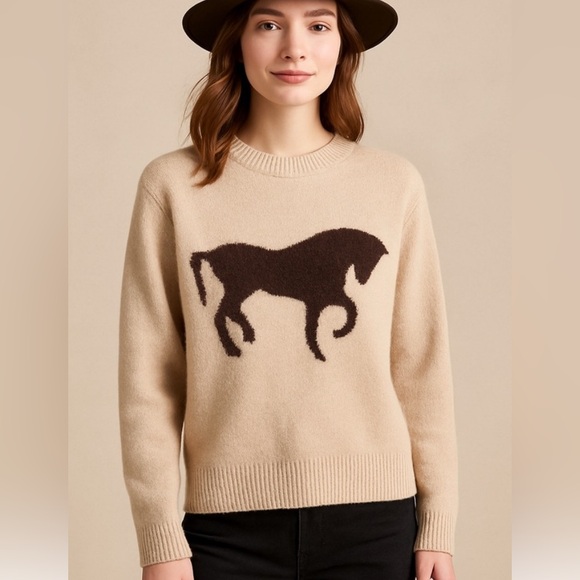 Sweaters - Beige and Brown Horse Sweater
